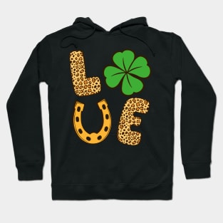 Lucky Shamrock Clover Love St Patricks Day Leopard Print Gift Hoodie